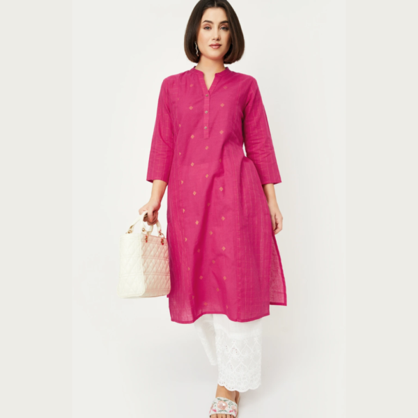 max Women Printed Pure Cotton Straight Kurta (Pink)